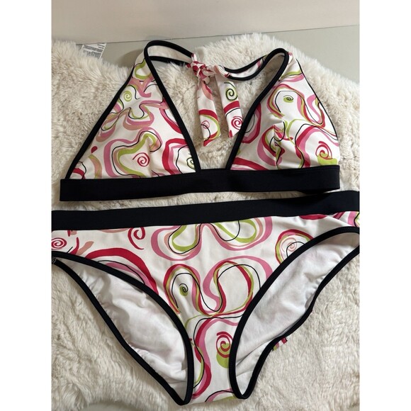 Spiegel 2 Piece Bikini Set String Halter New With Tags Mod Retro Swirl Size 18 - Picture 1 of 12